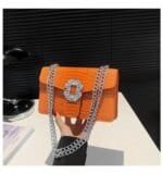 Women’s Orange PU Leather Shoulder Bag | Crocodile Texture Chain Handbag | Stylish Party & Fashion Purse - Image 3