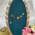 SS Stone Necklace for Women | Stainless Steel Bow & Heart Pendant Necklace | Elegant Gold-Tone Fashion Jewelry