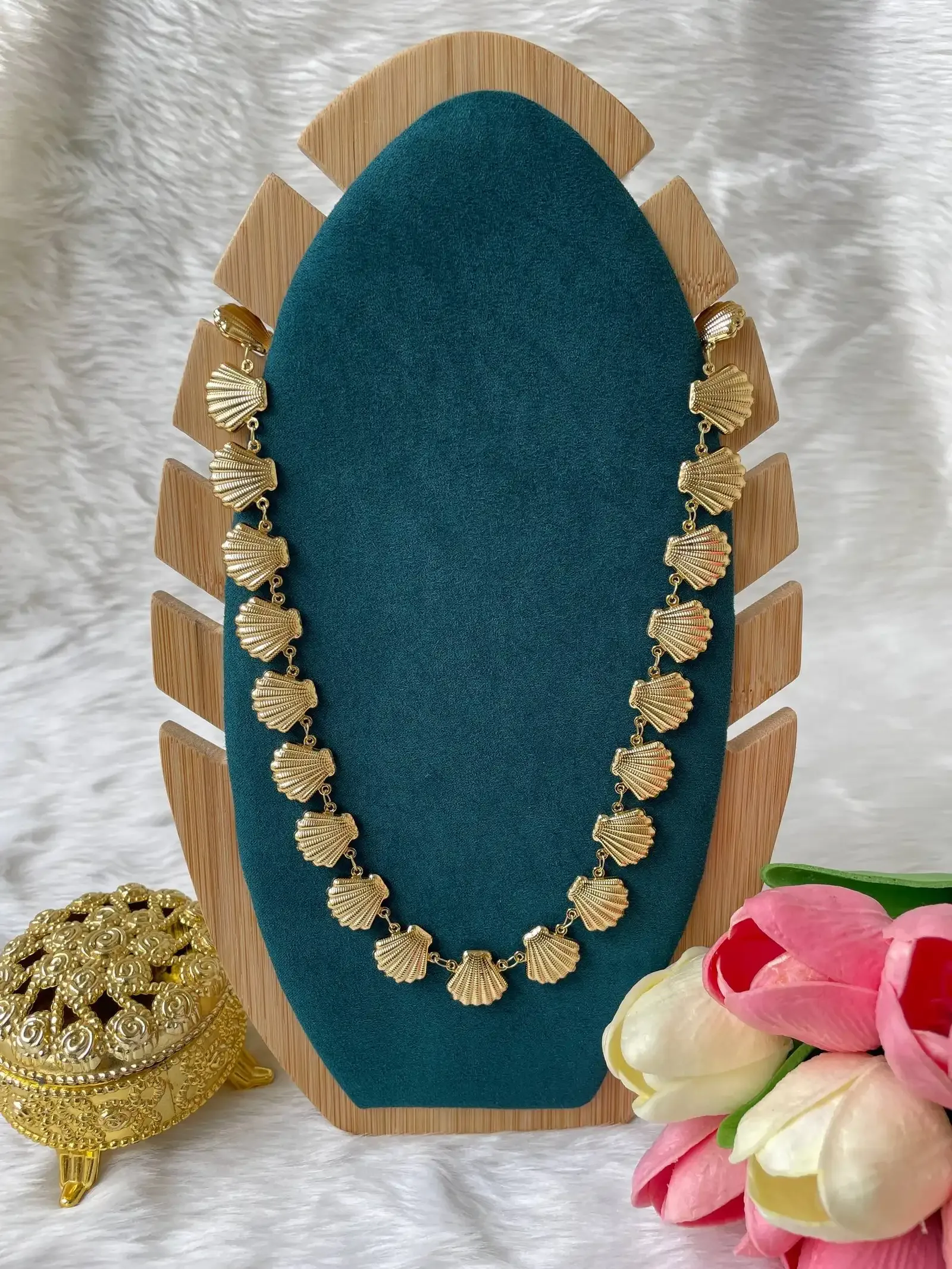 SS 18K Sea Theme Necklace for Women | Shell & Starfish Pendant | Trendy Golden Fashion Jewelry - Image 1