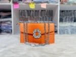 Women’s Orange PU Leather Shoulder Bag | Crocodile Texture Chain Handbag | Stylish Party & Fashion Purse - Image 2