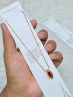 SS Stone Necklace for Women | Stainless Steel Bow & Heart Pendant Necklace | Elegant Gold-Tone Fashion Jewelry