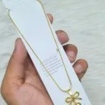SS Stone Necklace for Women | Stainless Steel Bow & Heart Pendant Necklace | Elegant Gold-Tone Fashion Jewelry