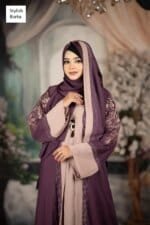 প্রিমিয়াম এমব্রয়ডারি বোরকা সেট Purple