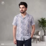 Q Ban Collar Half Sleeve Shirt Blue